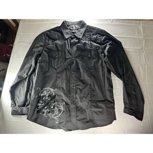 Pop Icon Clothing Shirt‎ Mens 2XL Charcoal Embroidered Western Snap Front Buckle